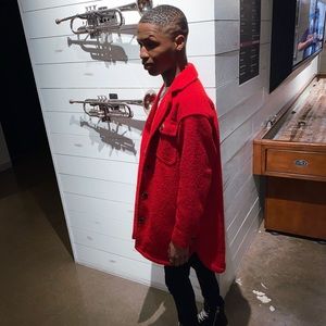 Red Long Bouclé Utility Shacket for Womens